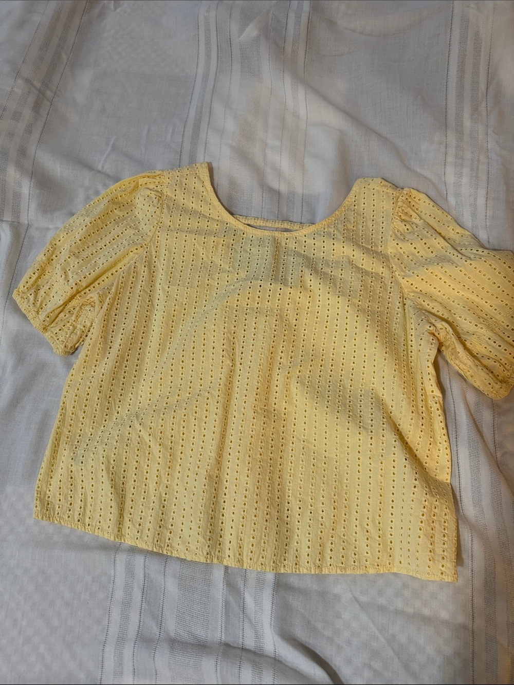 LOFT Yellow Eyelet Puff Sleeve Blouse